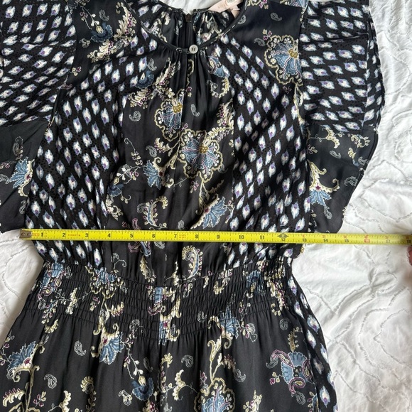 Rebecca Taylor Black Blue Floral Paisley Ruffle Jumpsuit Pockets - Picture 4 of 11